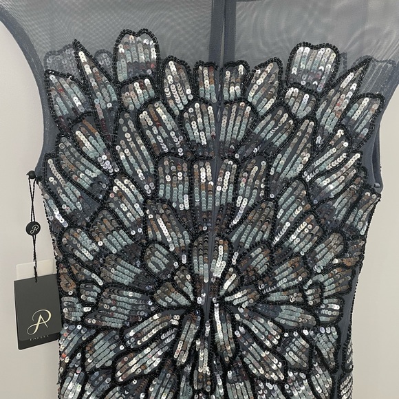 Adrianna Papell Dress beaded gown, Color dusty blue, size 6 - Picture 3 of 6